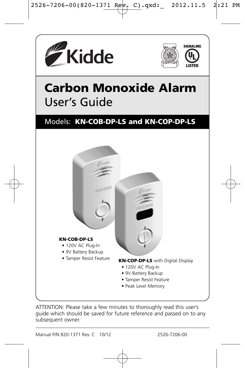 Kidde KN-COB-DP-LS User Manual | 18 pages