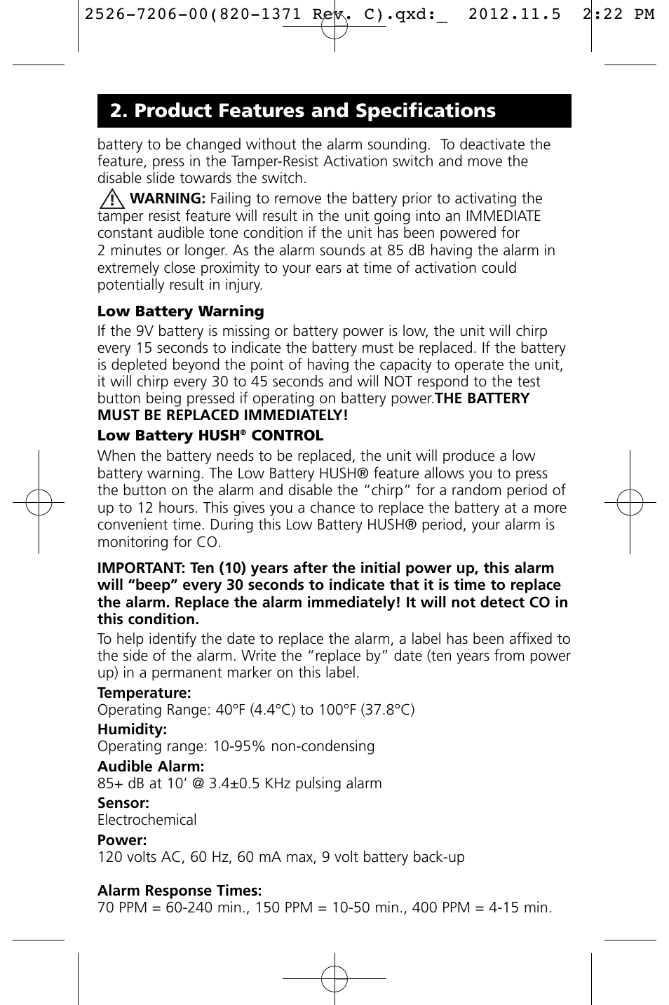 Product features and specifications | Kidde KN-COB-DP-LS User Manual | Page 10 / 18