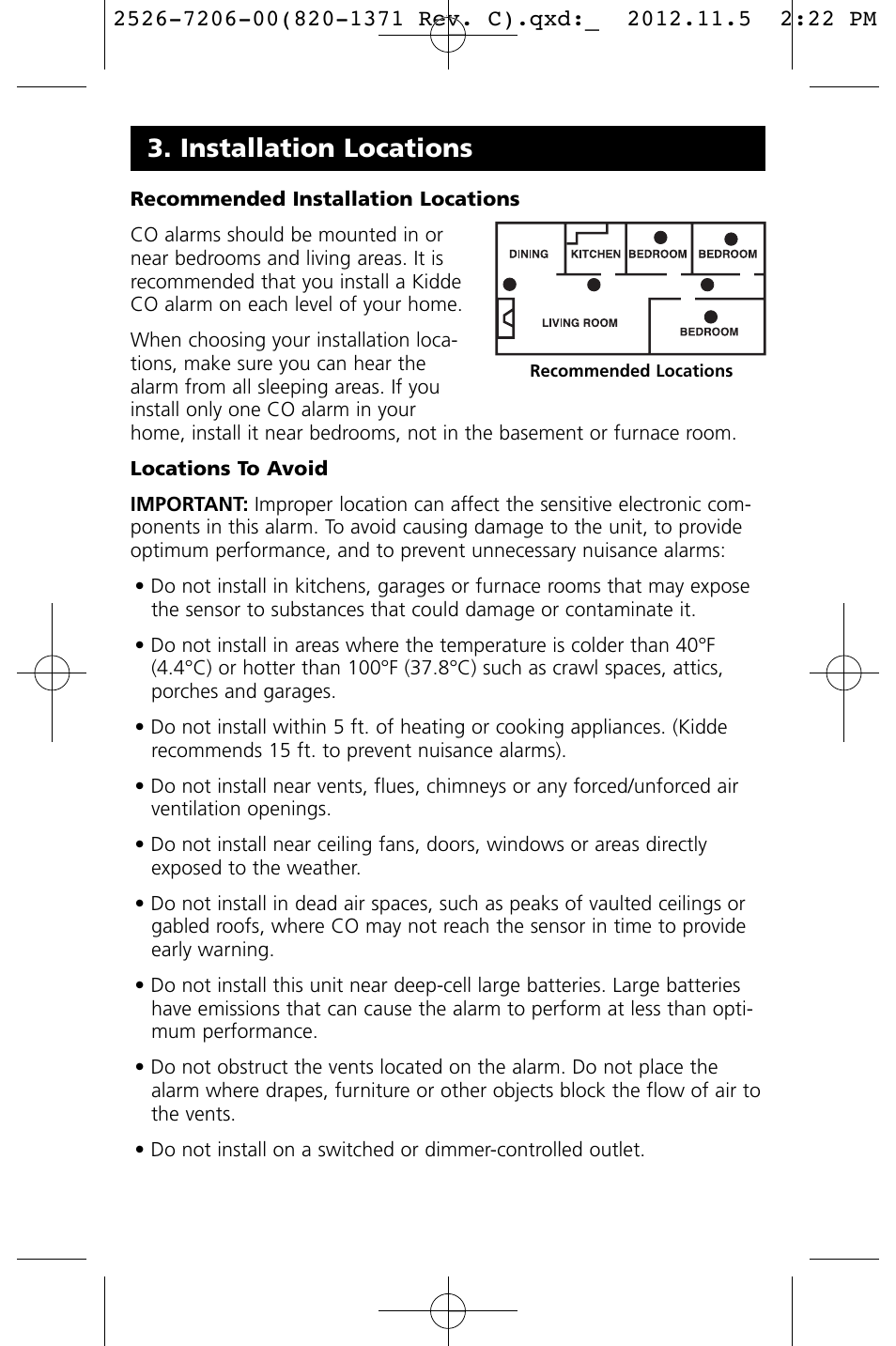 Installation locations | Kidde KN-COB-DP-LS User Manual | Page 11 / 18