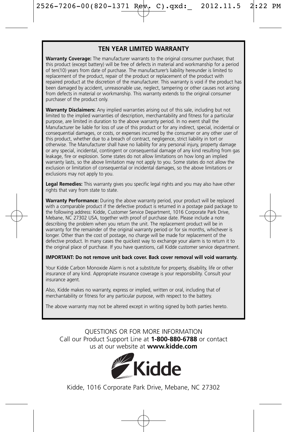 Kidde KN-COB-DP-LS User Manual | Page 18 / 18