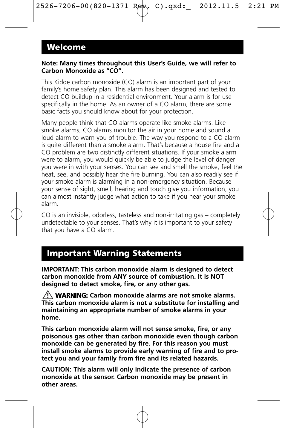 Welcome, Important warning statements | Kidde KN-COB-DP-LS User Manual | Page 3 / 18