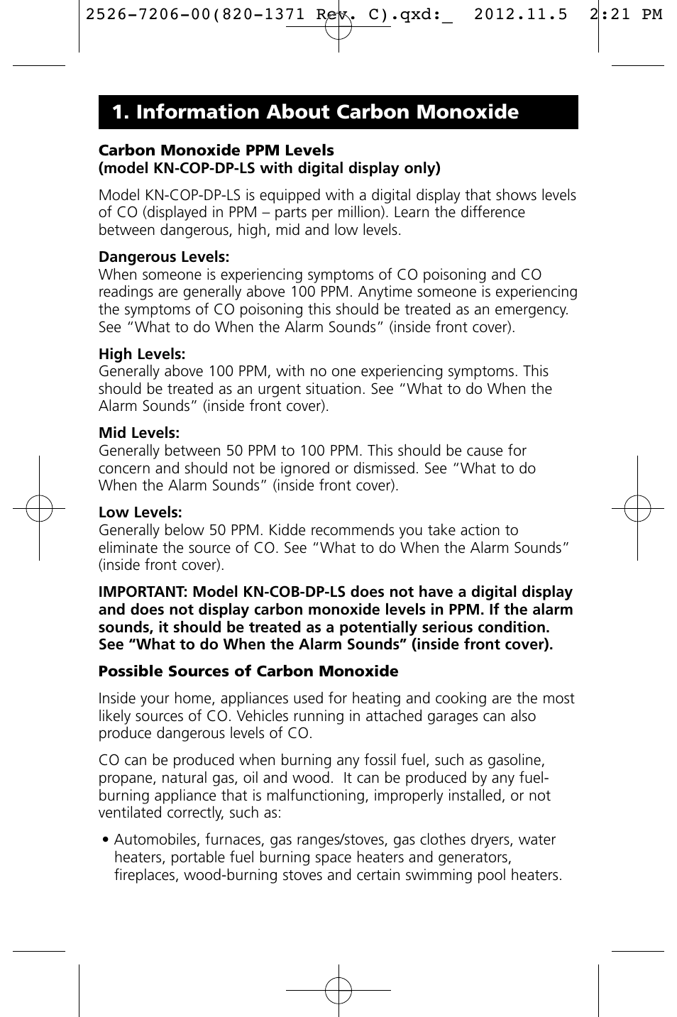 Information about carbon monoxide | Kidde KN-COB-DP-LS User Manual | Page 6 / 18