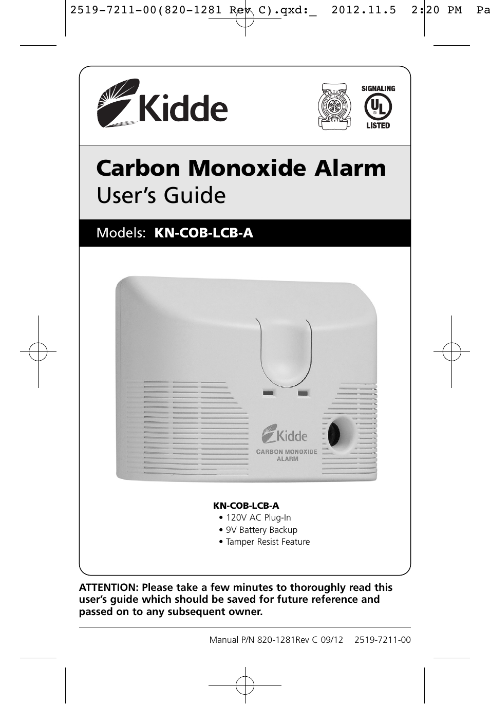 Kidde KN-COB-LCB-A User Manual | 16 pages