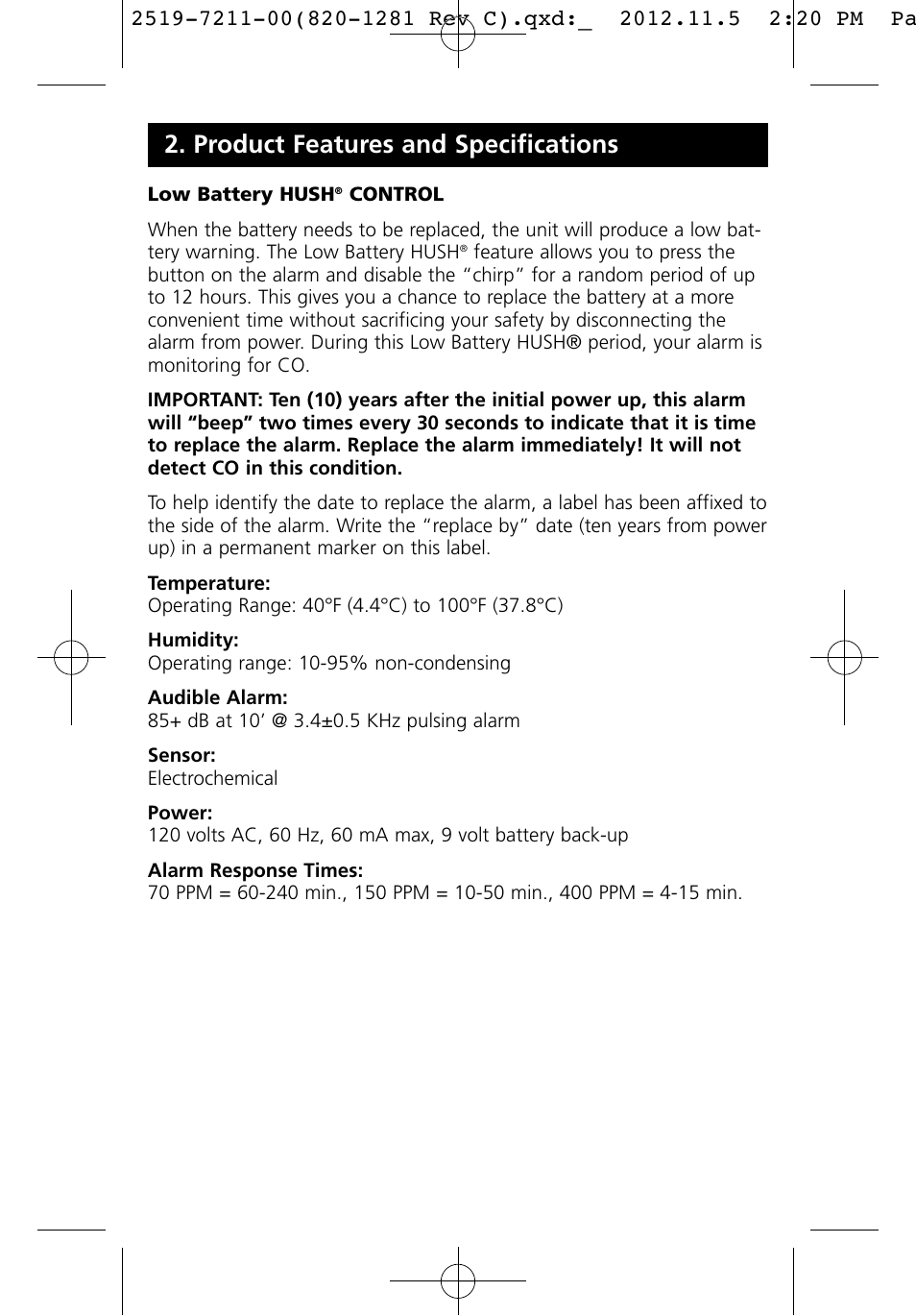 Product features and specifications | Kidde KN-COB-LCB-A User Manual | Page 10 / 16