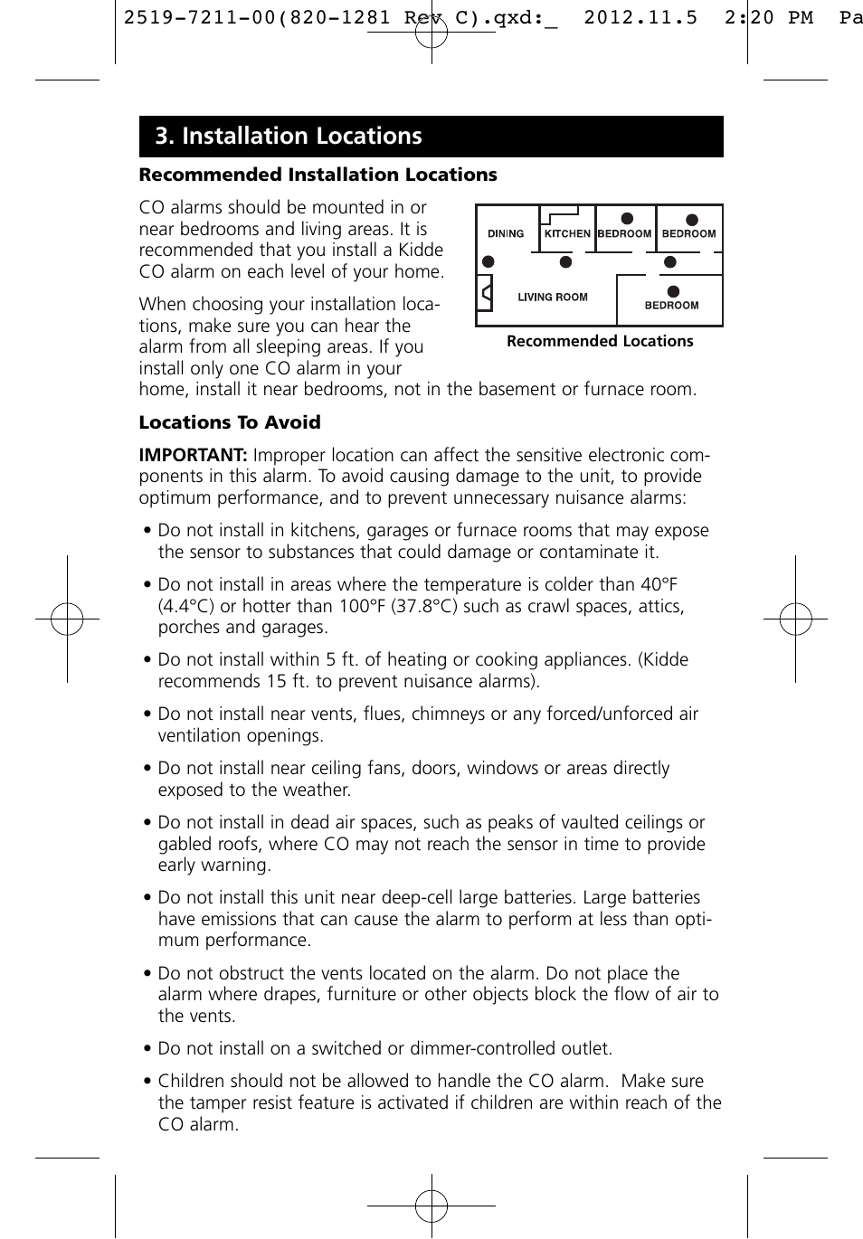 Installation locations | Kidde KN-COB-LCB-A User Manual | Page 11 / 16