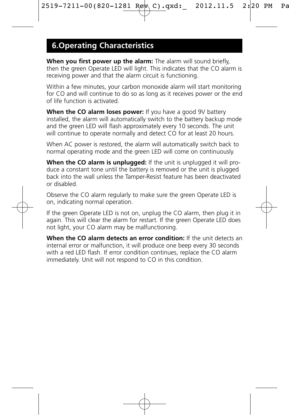 Operating characteristics | Kidde KN-COB-LCB-A User Manual | Page 13 / 16