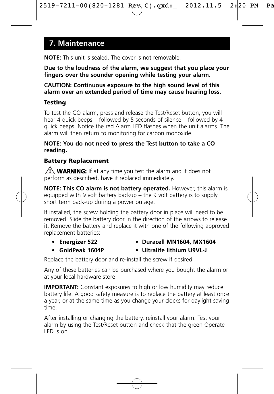 Maintenance | Kidde KN-COB-LCB-A User Manual | Page 14 / 16