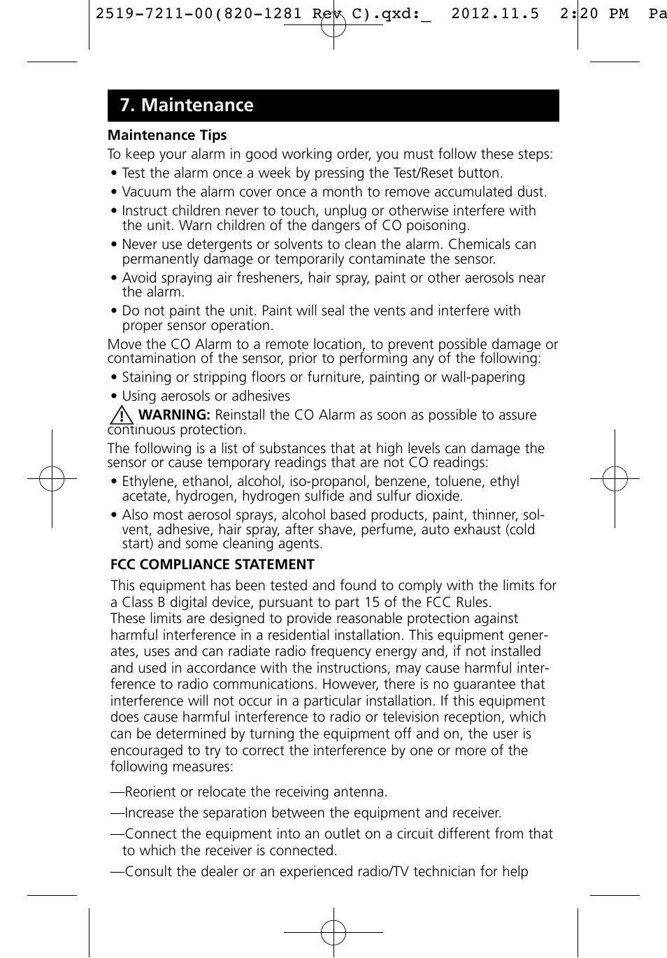 Maintenance | Kidde KN-COB-LCB-A User Manual | Page 15 / 16