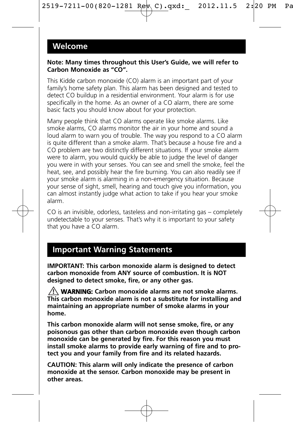 Welcome, Important warning statements | Kidde KN-COB-LCB-A User Manual | Page 3 / 16