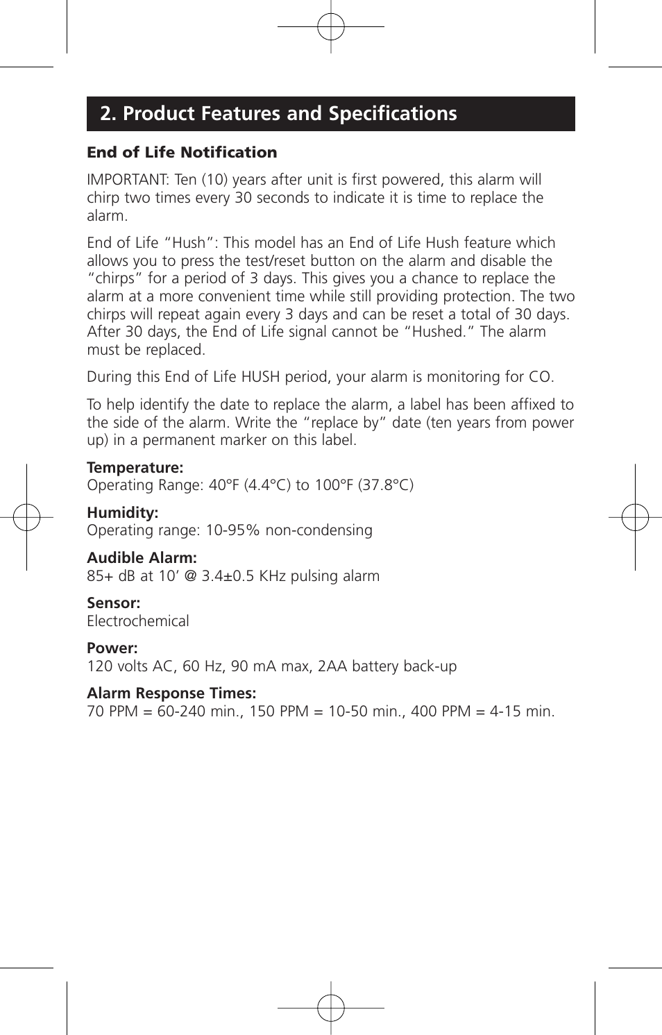 Product features and specifications | Kidde KN-COB-DP2 User Manual | Page 10 / 17