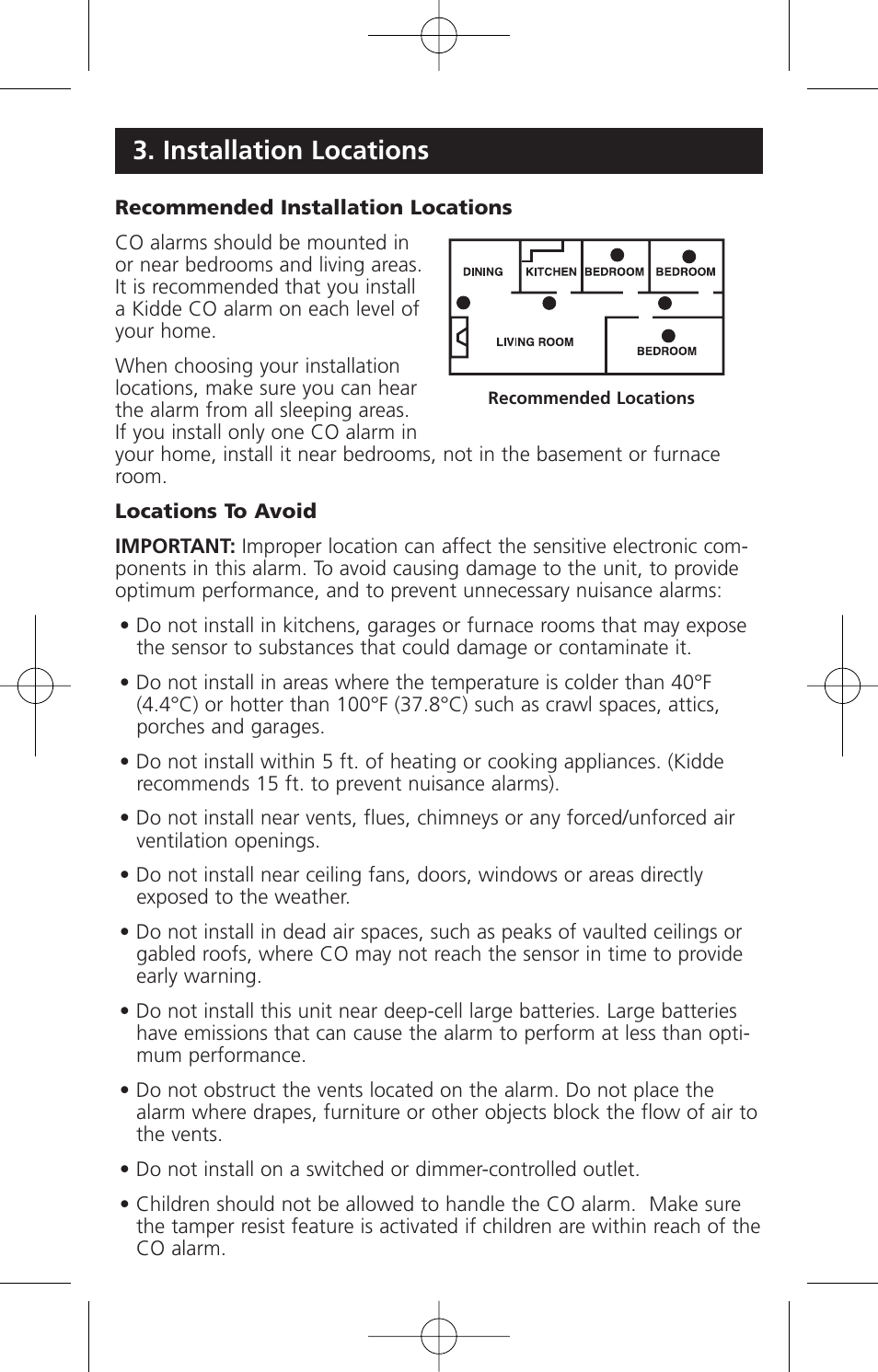 Installation locations | Kidde KN-COB-DP2 User Manual | Page 11 / 17