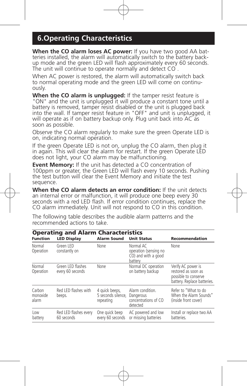 Operating characteristics | Kidde KN-COB-DP2 User Manual | Page 13 / 17