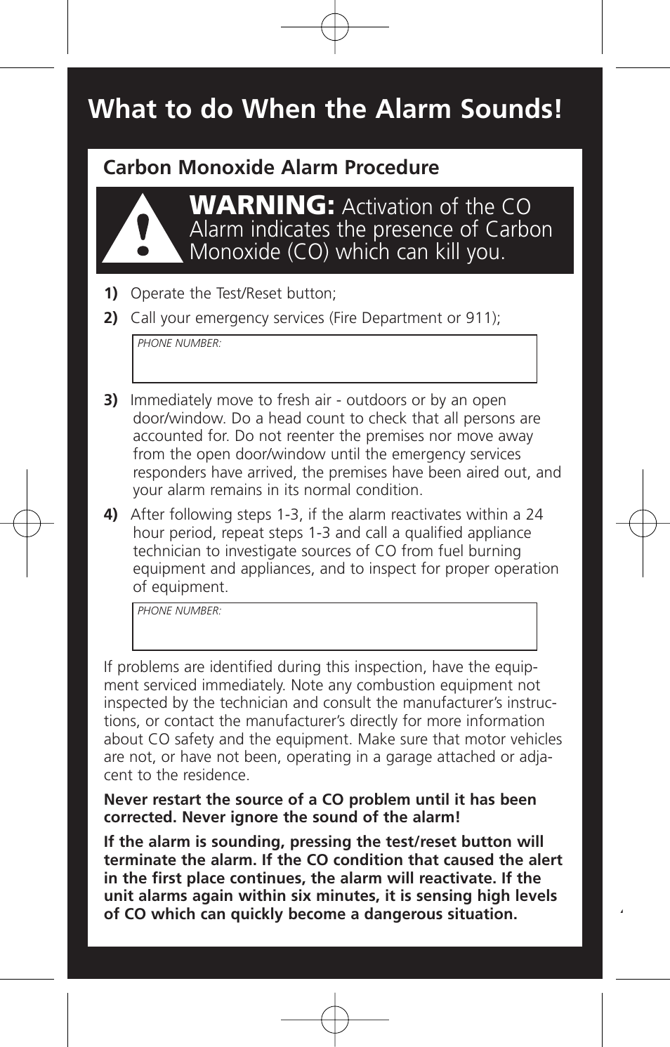 Warning, What to do when the alarm sounds | Kidde KN-COB-DP2 User Manual | Page 2 / 17