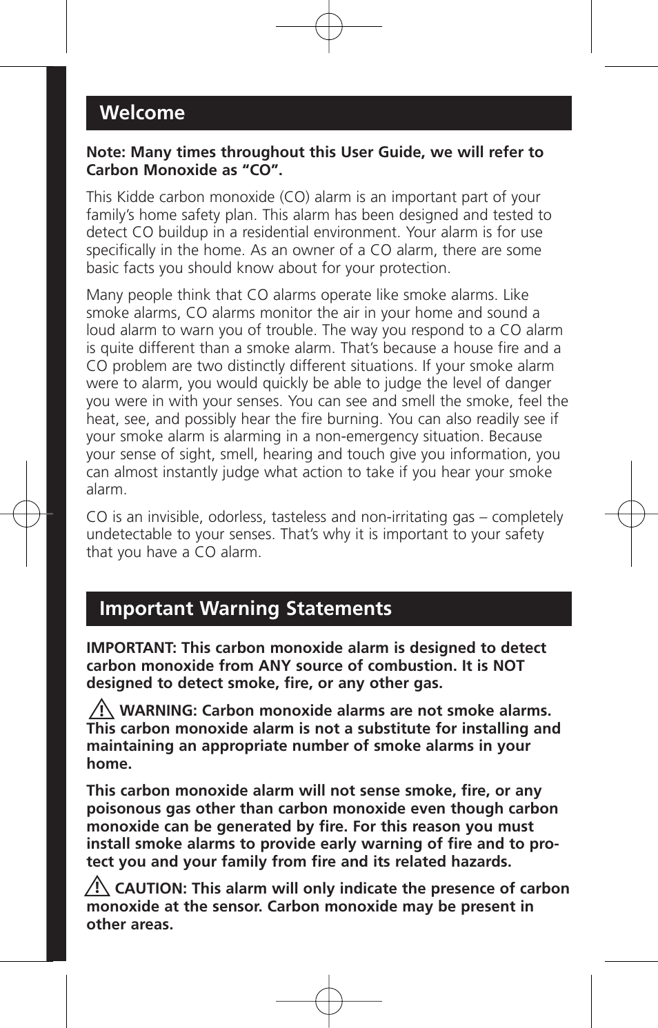 Welcome, Important warning statements | Kidde KN-COB-DP2 User Manual | Page 3 / 17