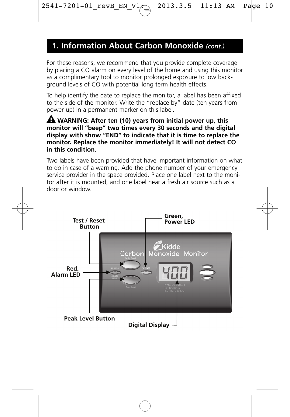 Information about carbon monoxide | Kidde KN-COU-B User Manual | Page 10 / 19