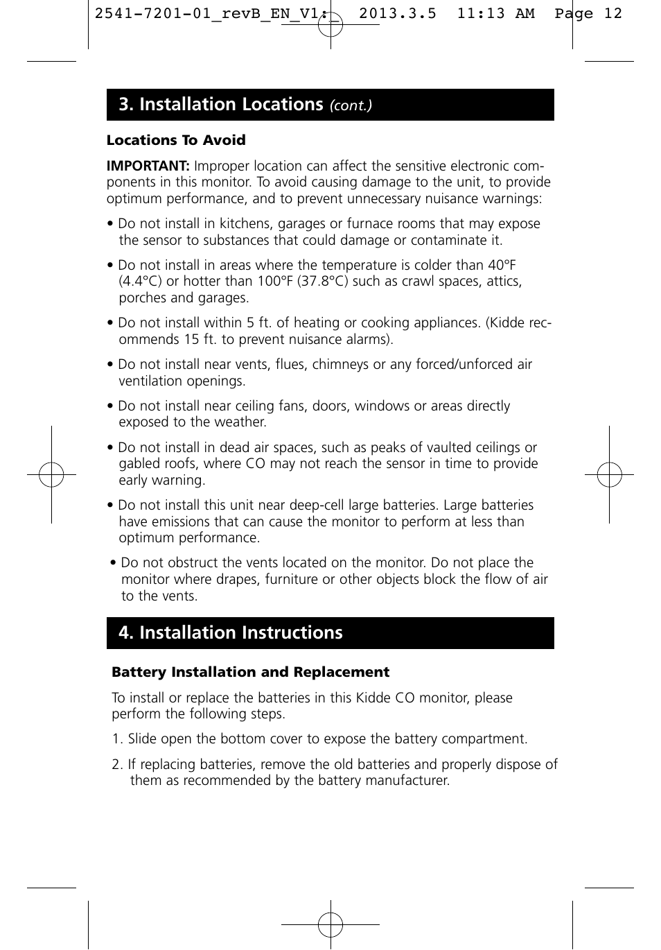 Installation locations, Installation instructions | Kidde KN-COU-B User Manual | Page 12 / 19