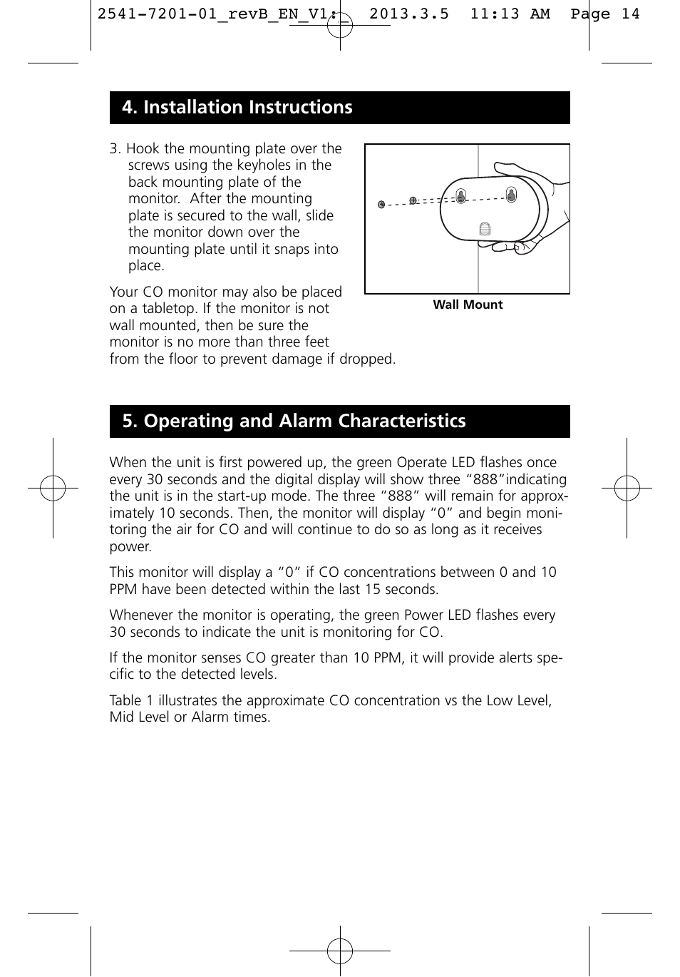 Installation instructions, Operating and alarm characteristics | Kidde KN-COU-B User Manual | Page 14 / 19