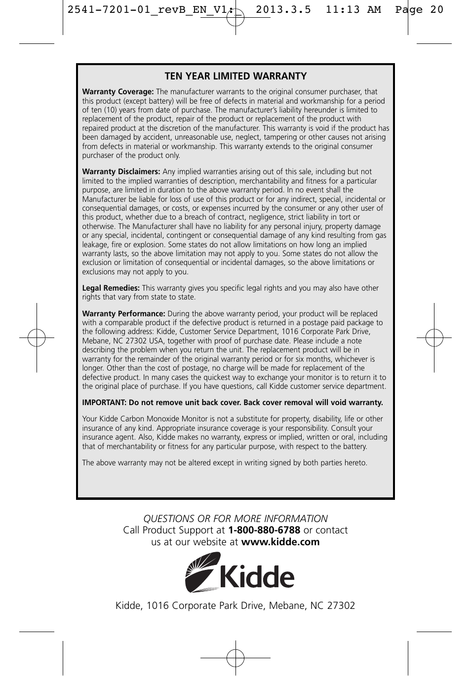 Kidde KN-COU-B User Manual | Page 19 / 19