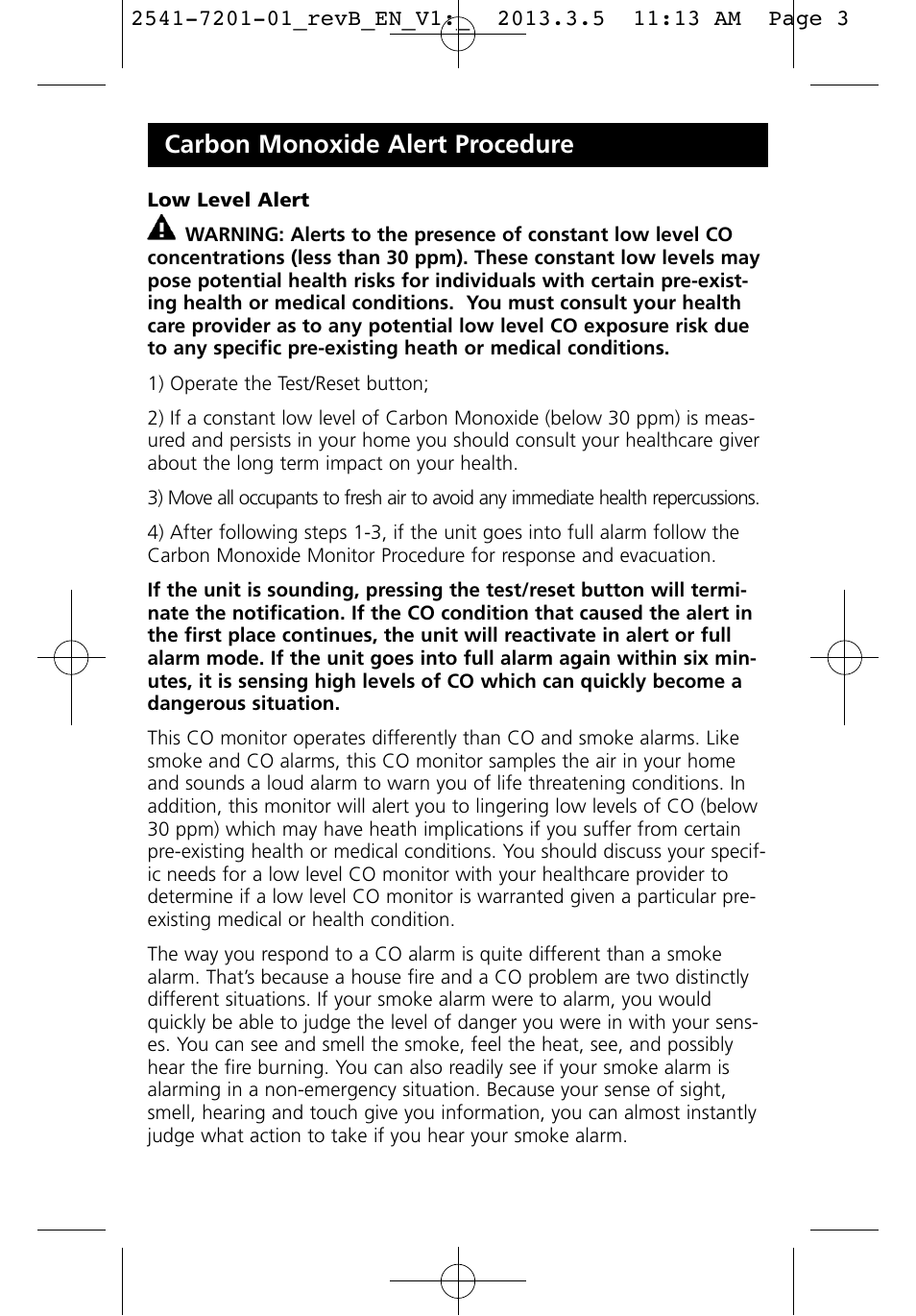 Carbon monoxide alert procedure | Kidde KN-COU-B User Manual | Page 3 / 19