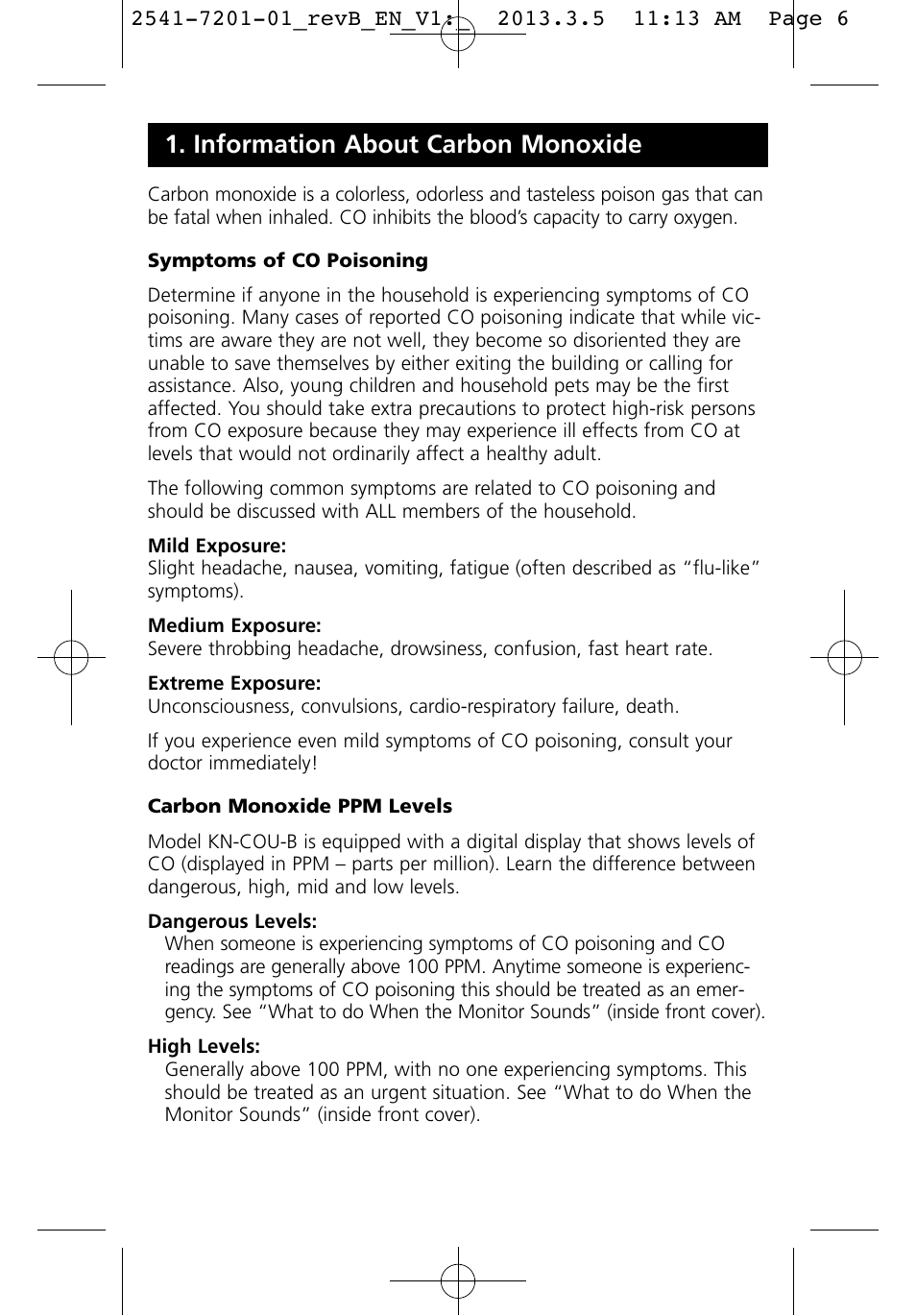 Information about carbon monoxide | Kidde KN-COU-B User Manual | Page 6 / 19