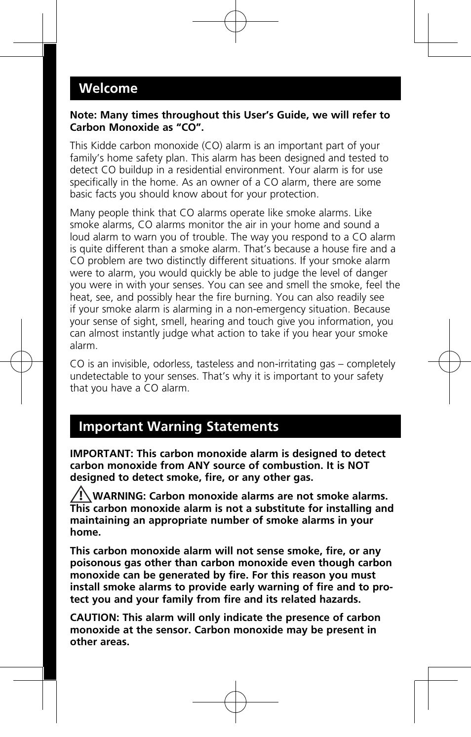 Welcome, Important warning statements | Kidde KN-COB-B-LPM User Manual | Page 3 / 19