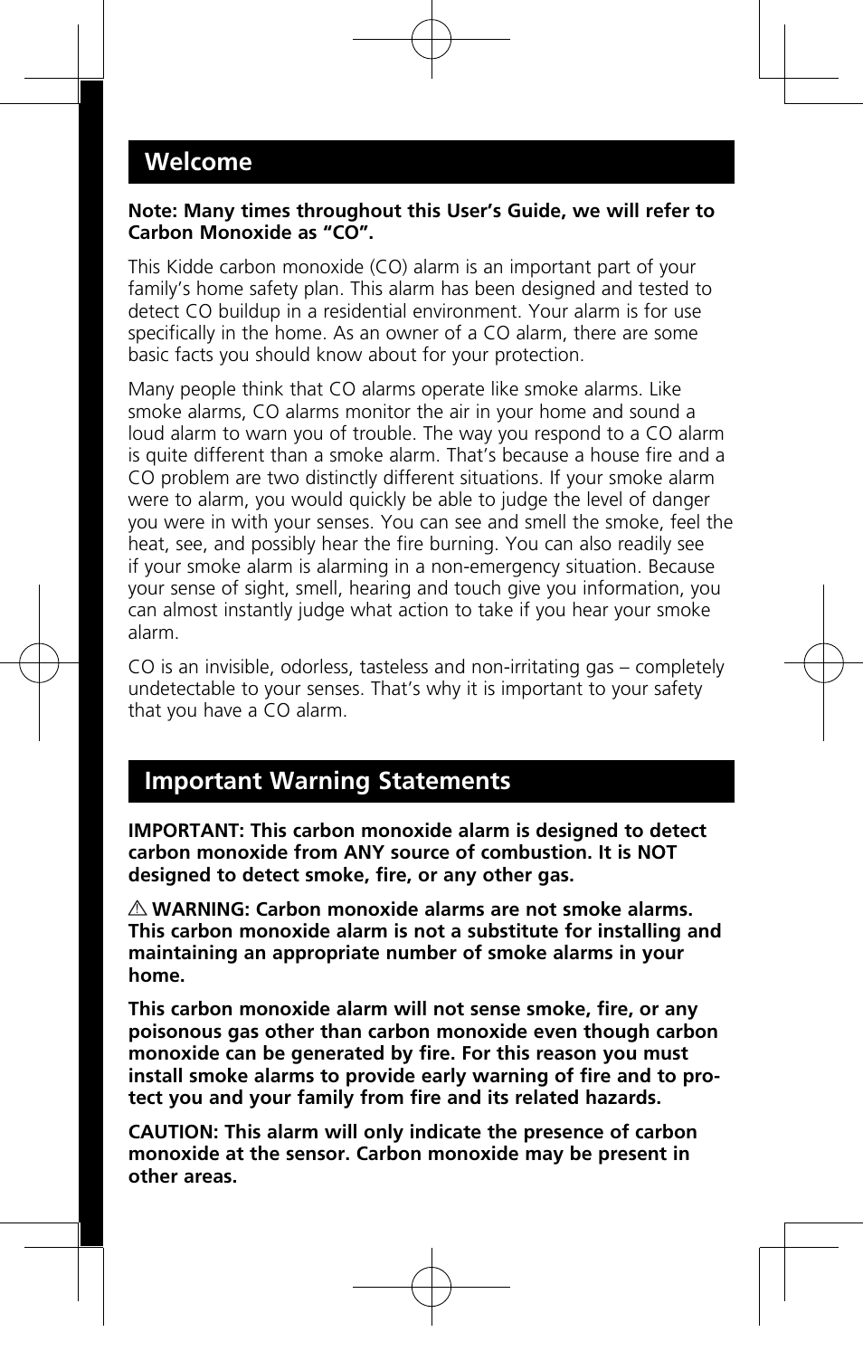 Welcome, Important warning statements | Kidde C3010-D User Manual | Page 3 / 19
