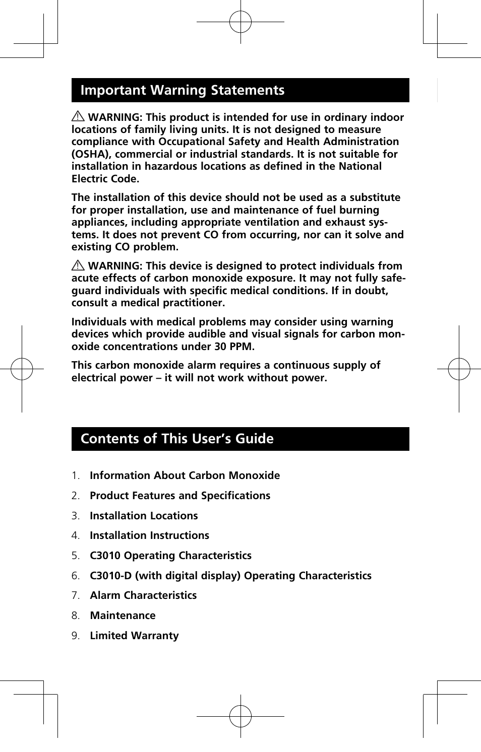 Important warning statements, Contents of this user’s guide | Kidde C3010-D User Manual | Page 4 / 19
