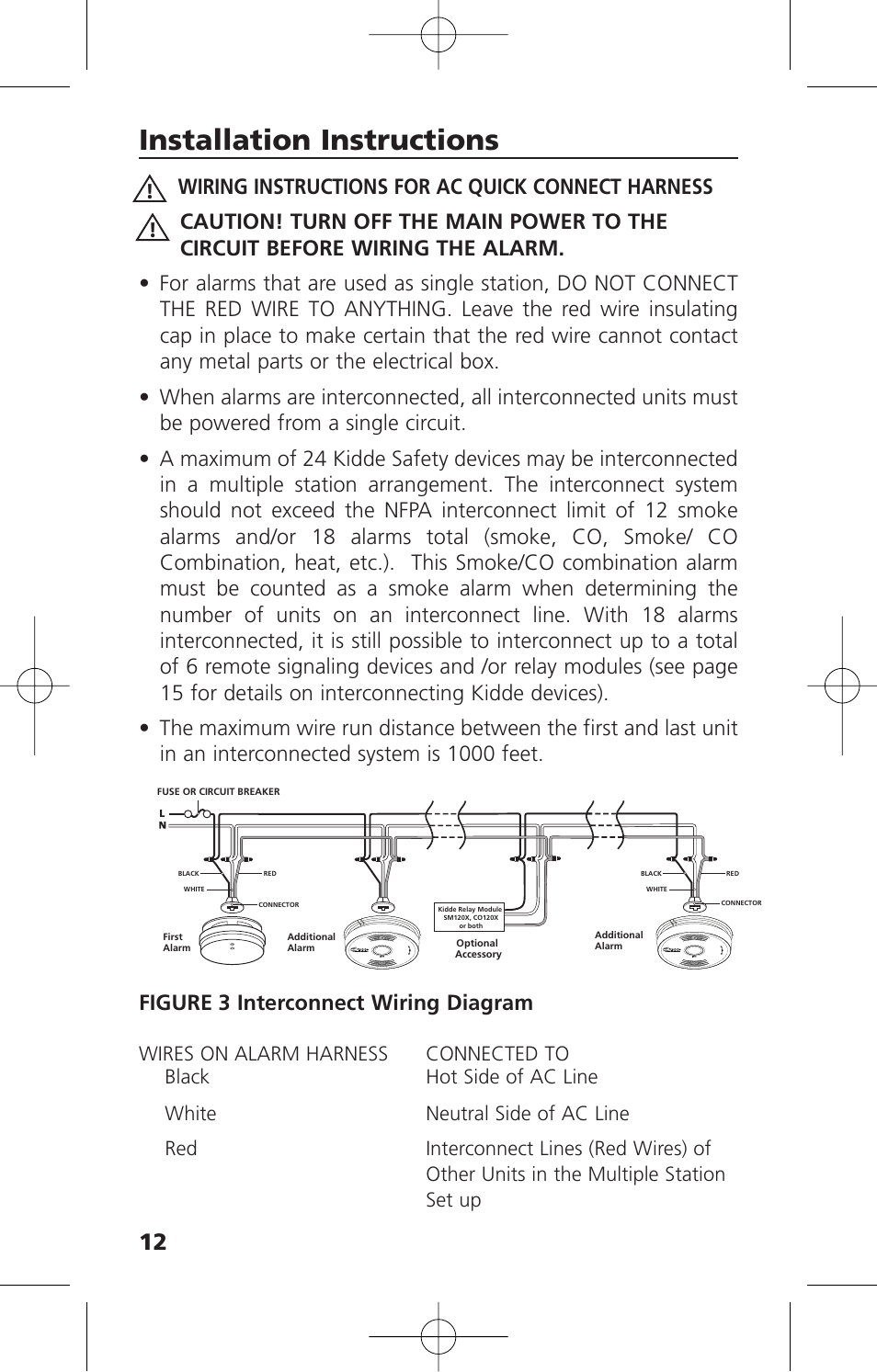 Installation instructions, Figure 3 interconnect wiring diagram | Kidde i12010SCO User Manual | Page 14 / 33