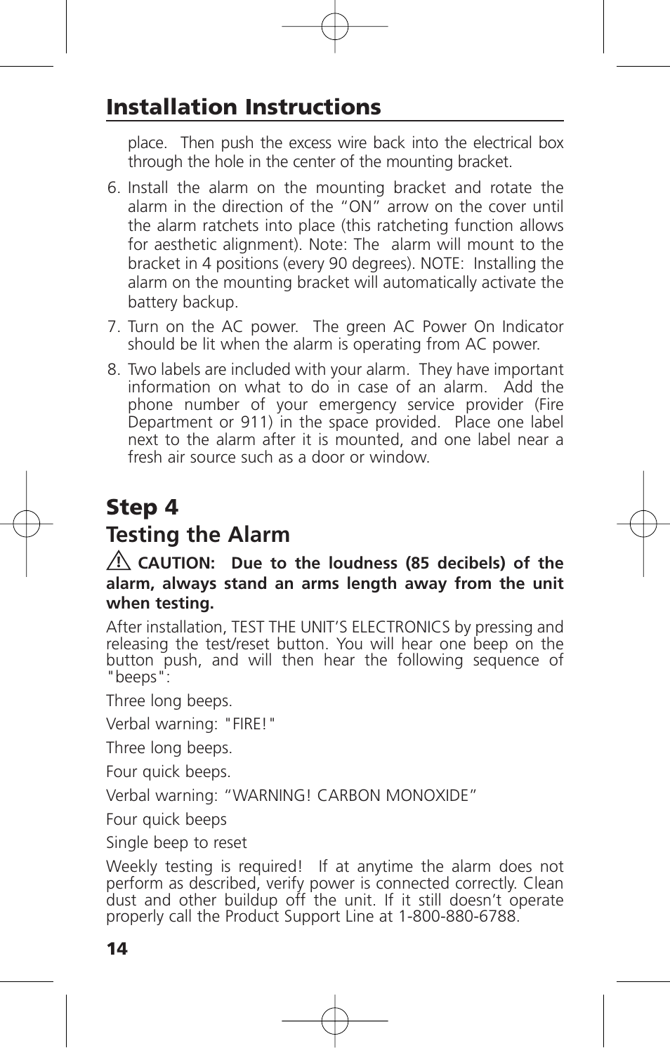 Step 4 testing the alarm, Installation instructions | Kidde i12010SCO User Manual | Page 16 / 33
