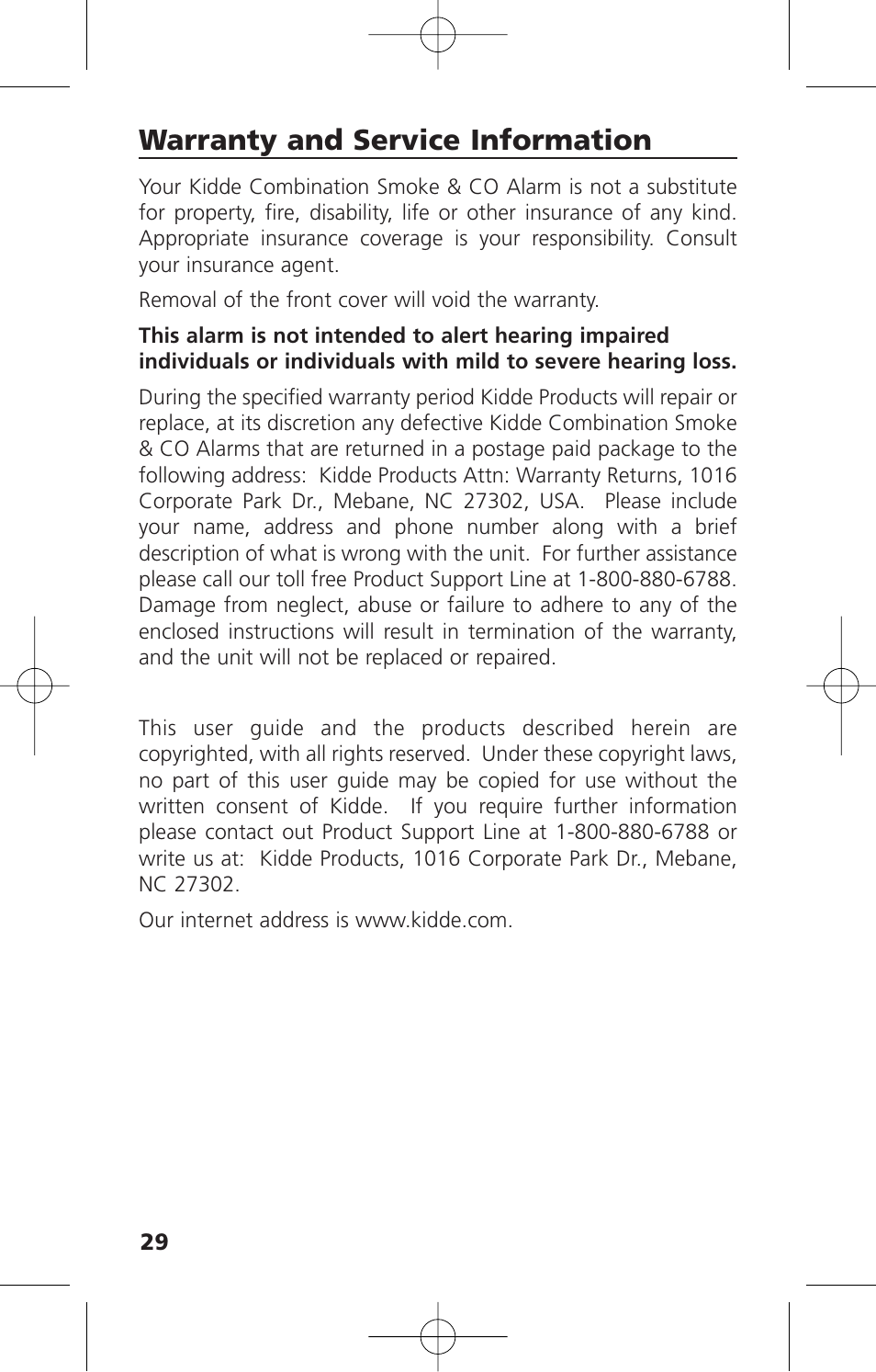 Warranty and service information | Kidde i12010SCO User Manual | Page 32 / 33