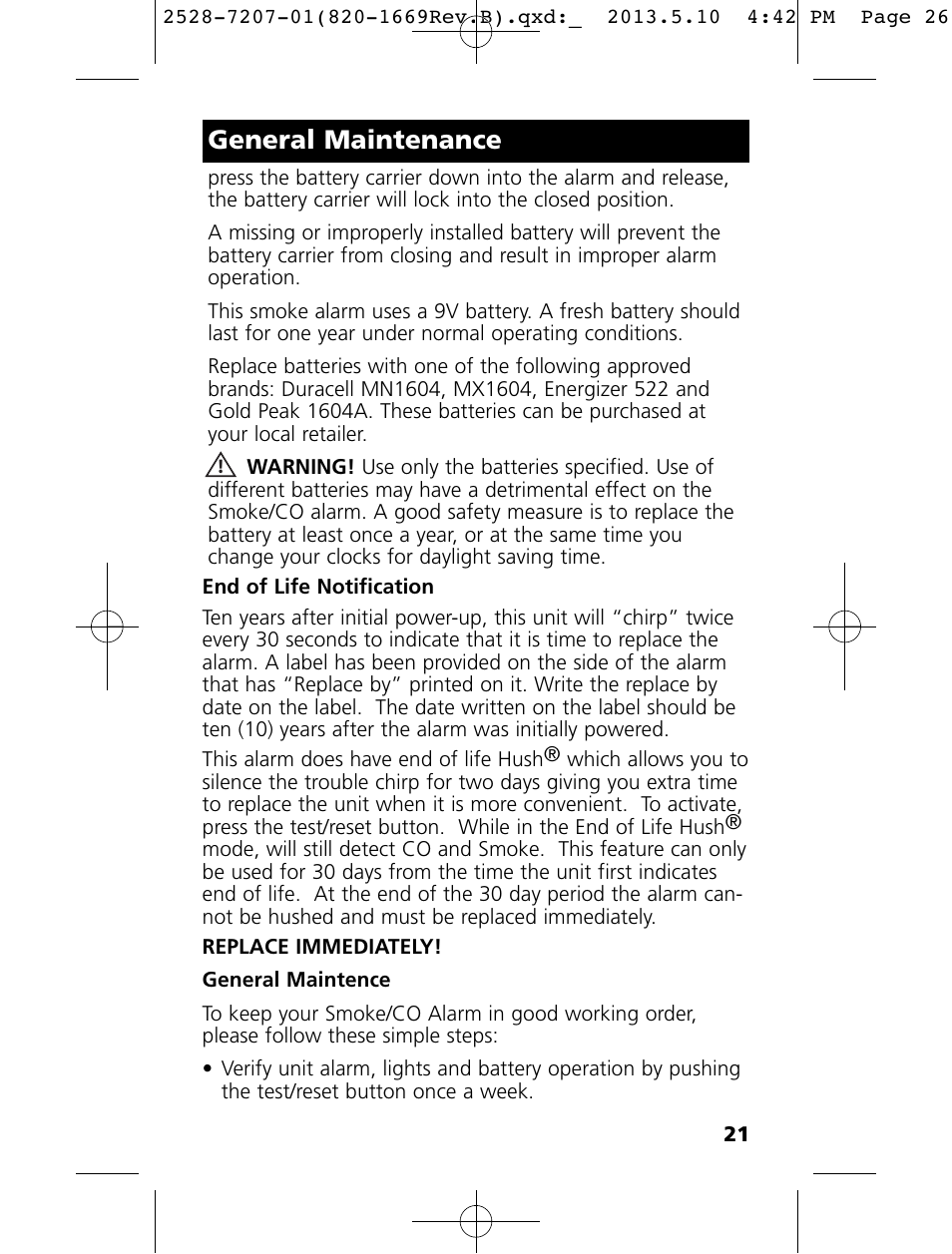 General maintenance | Kidde KN-COPE-I User Manual | Page 26 / 35