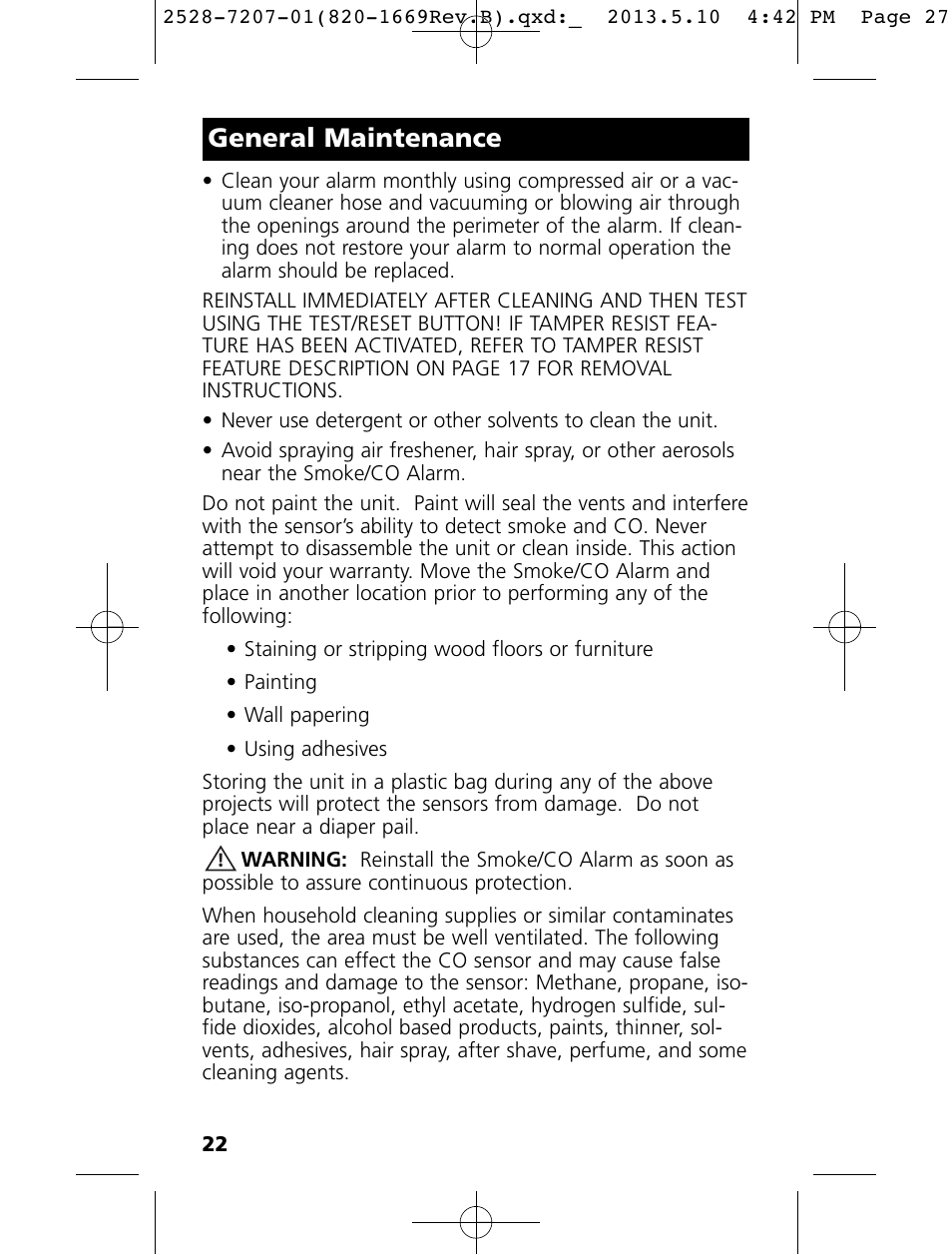 General maintenance | Kidde KN-COPE-I User Manual | Page 27 / 35