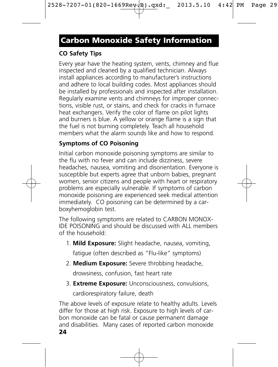Carbon monoxide safety information | Kidde KN-COPE-I User Manual | Page 29 / 35