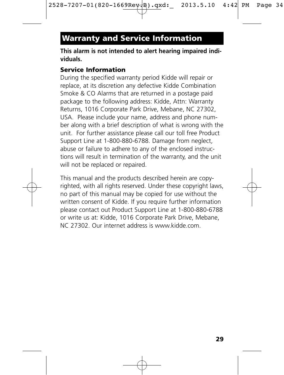 Warranty and service information | Kidde KN-COPE-I User Manual | Page 34 / 35