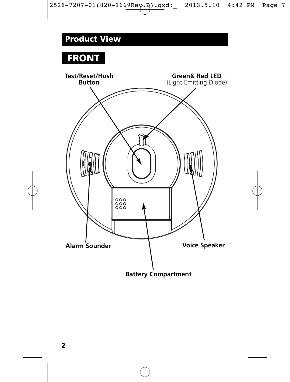 Front, Product view | Kidde KN-COPE-I User Manual | Page 7 / 35