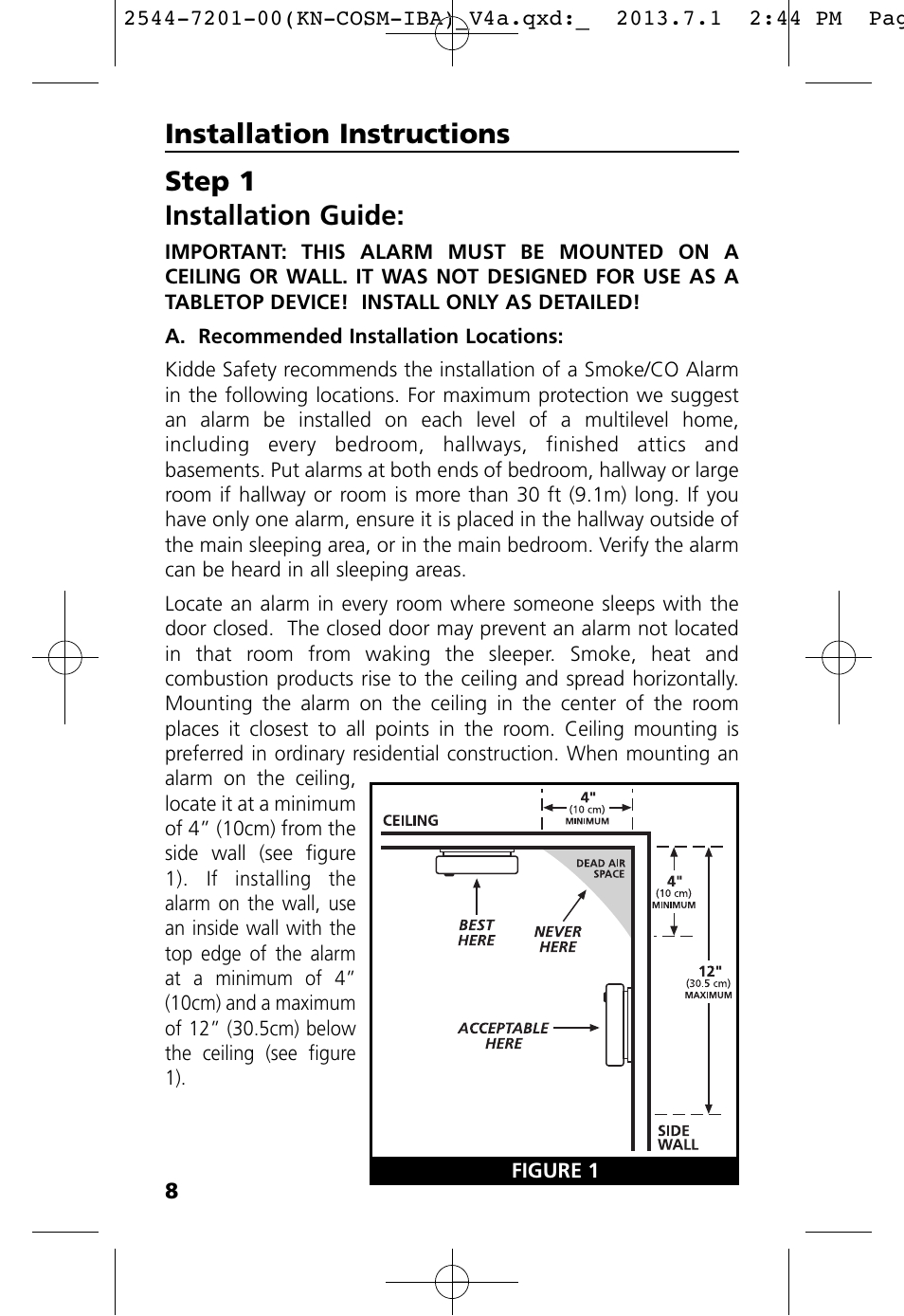 Step 1 installation guide, Installation instructions | Kidde KN-COSM-IB User Manual | Page 10 / 33