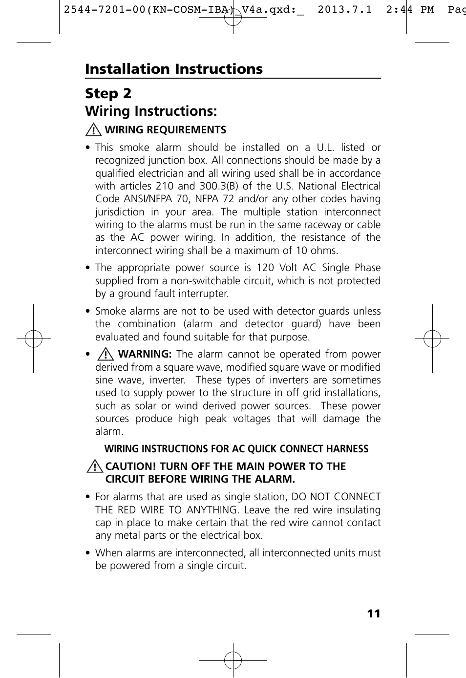 Step 2 wiring instructions, Installation instructions | Kidde KN-COSM-IB User Manual | Page 13 / 33