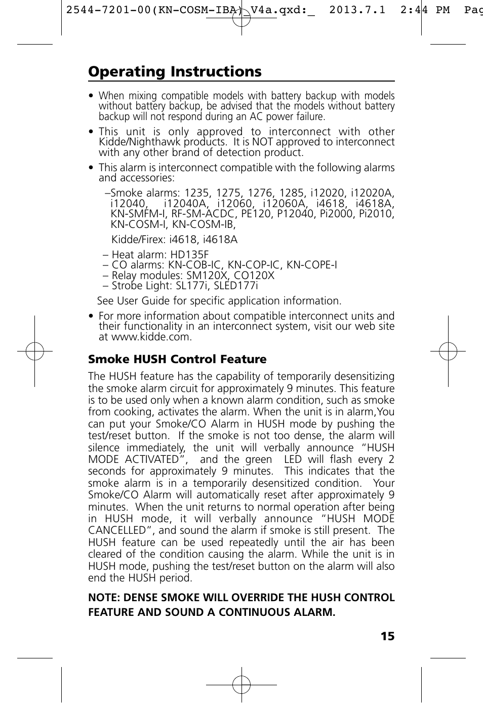 Operating instructions | Kidde KN-COSM-IB User Manual | Page 17 / 33