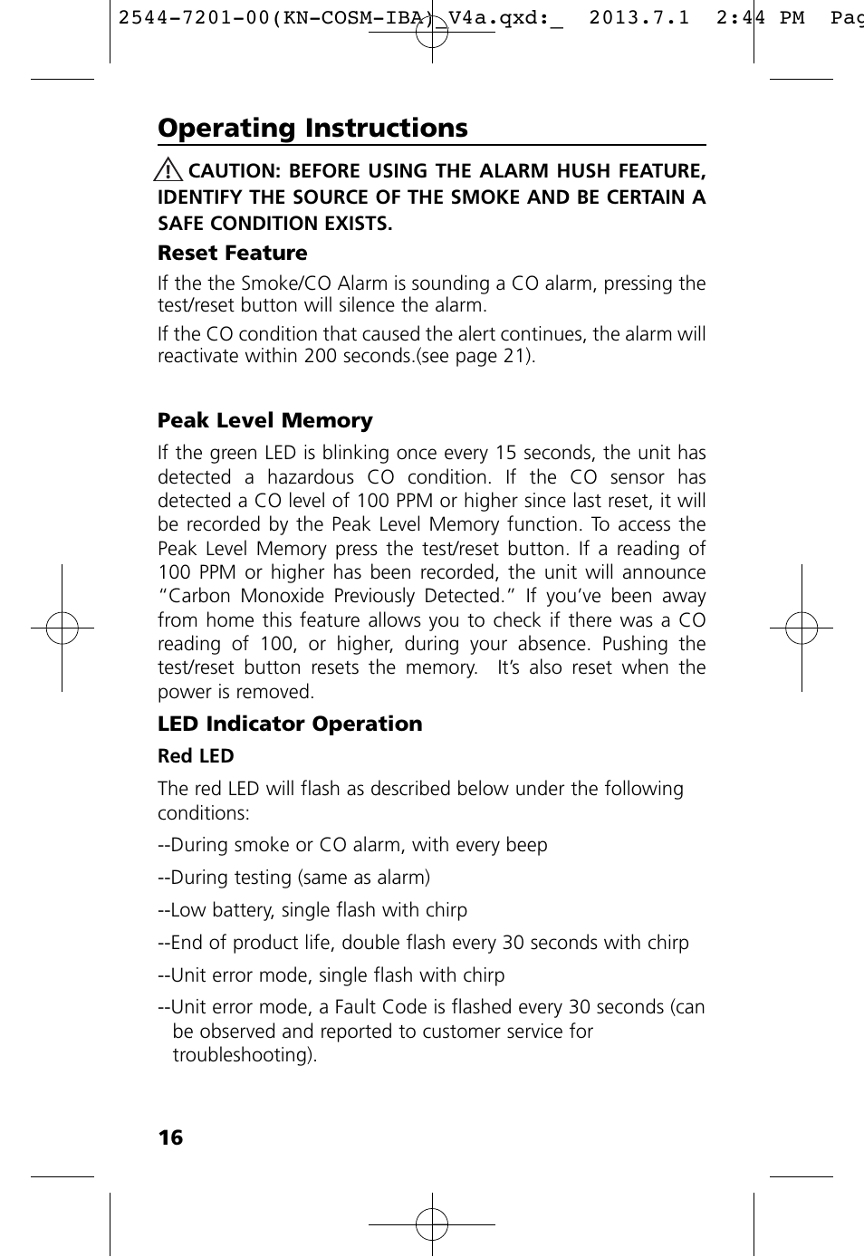 Operating instructions | Kidde KN-COSM-IB User Manual | Page 18 / 33