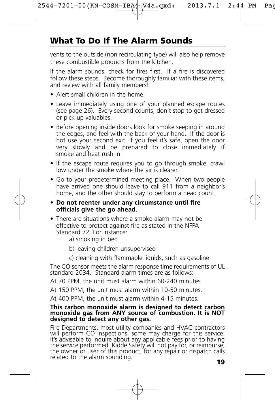 What to do if the alarm sounds | Kidde KN-COSM-IB User Manual | Page 21 / 33