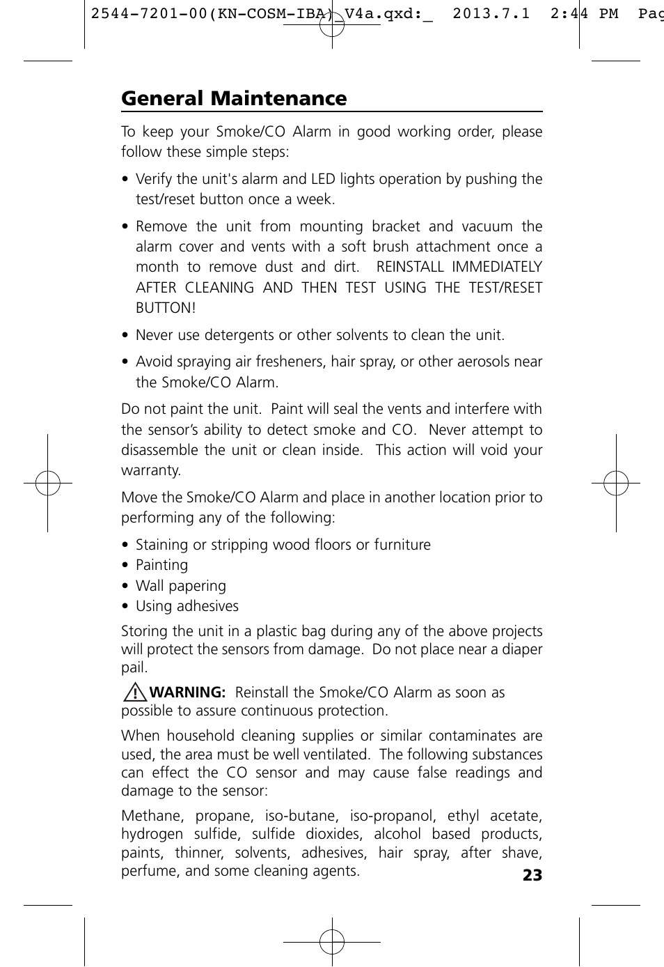 General maintenance | Kidde KN-COSM-IB User Manual | Page 25 / 33