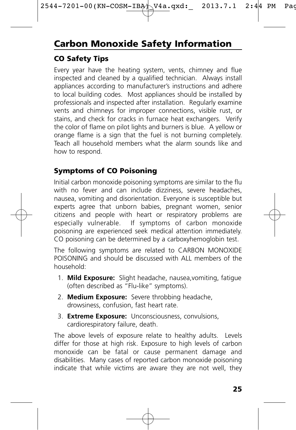 Carbon monoxide safety information | Kidde KN-COSM-IB User Manual | Page 27 / 33