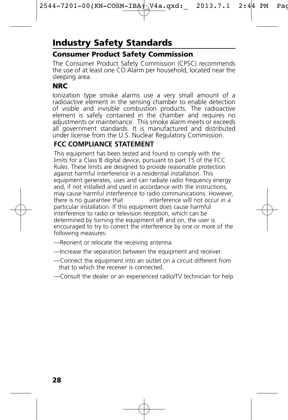 Industry safety standards | Kidde KN-COSM-IB User Manual | Page 30 / 33