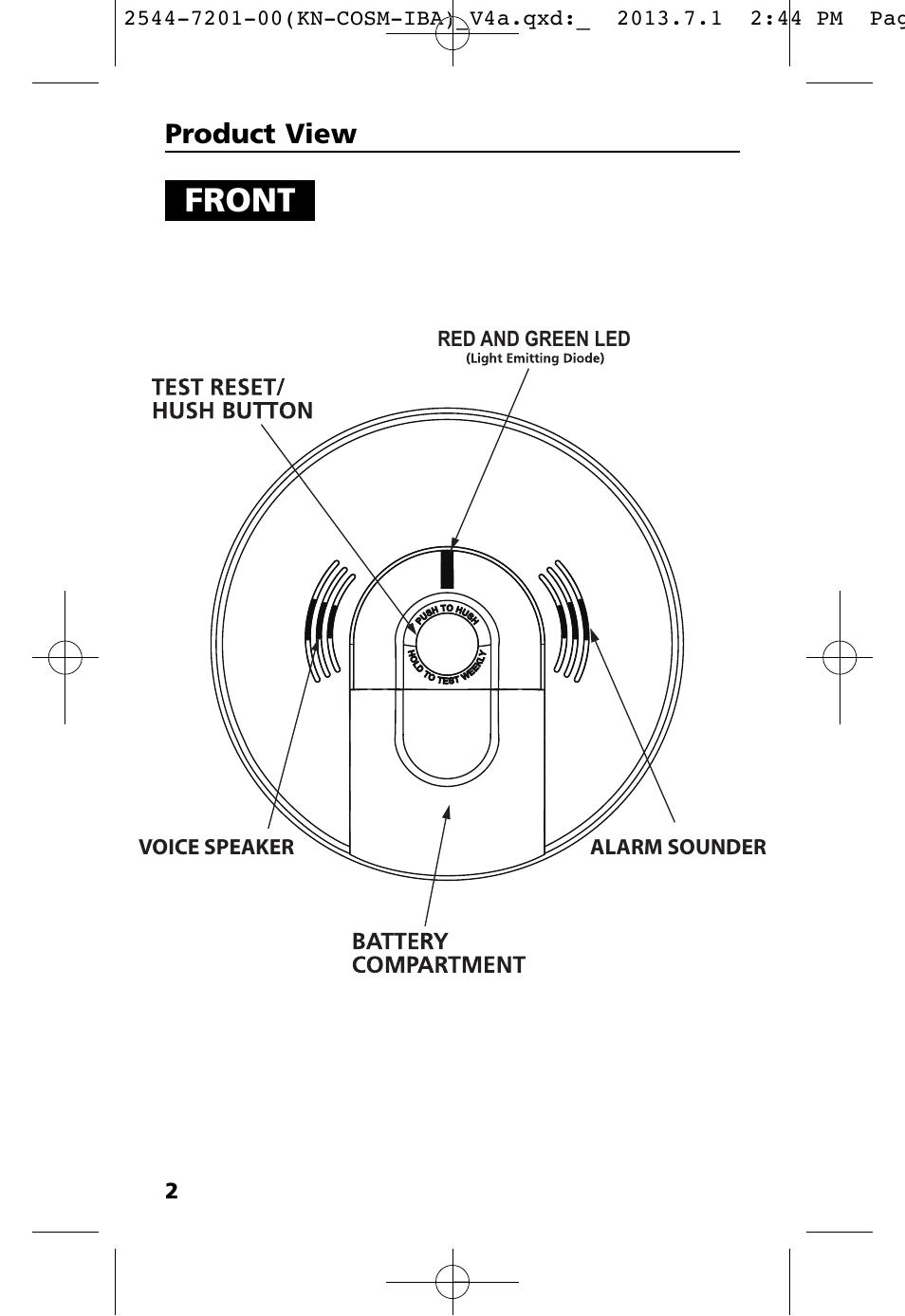 Front, Product view | Kidde KN-COSM-IB User Manual | Page 4 / 33