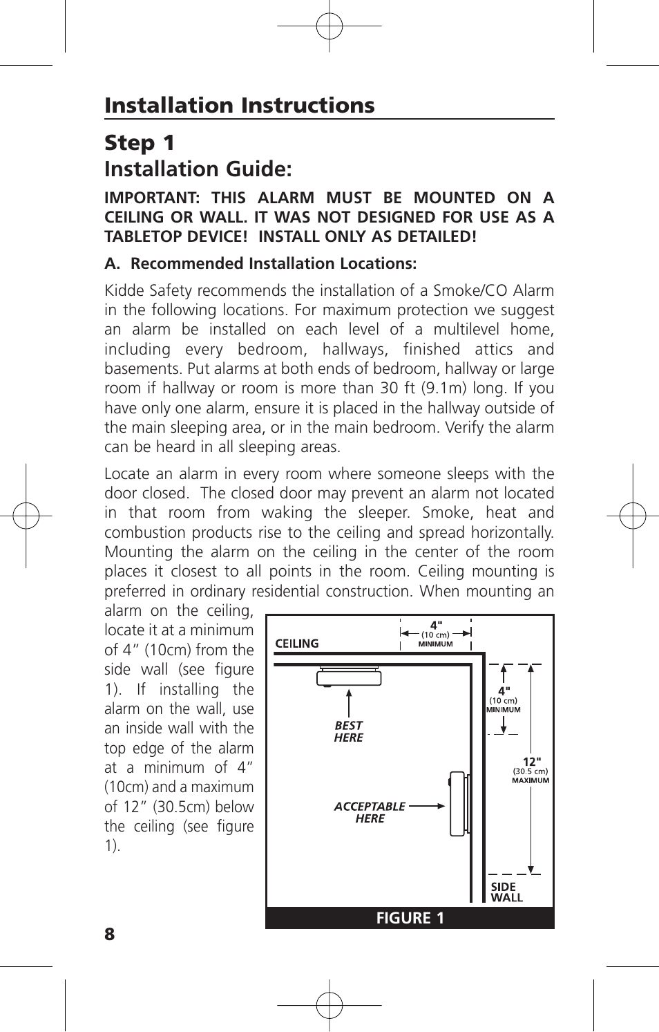 Step 1 installation guide, Installation instructions | Kidde KN-COSM-IBA User Manual | Page 10 / 33