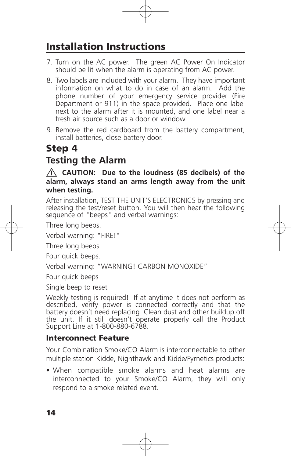Step 4 testing the alarm, Installation instructions | Kidde KN-COSM-IBA User Manual | Page 16 / 33