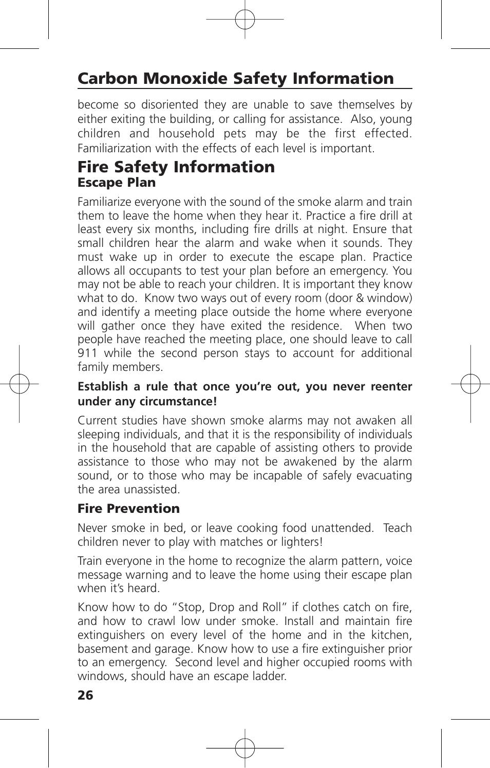 Carbon monoxide safety information, Fire safety information | Kidde KN-COSM-IBA User Manual | Page 28 / 33