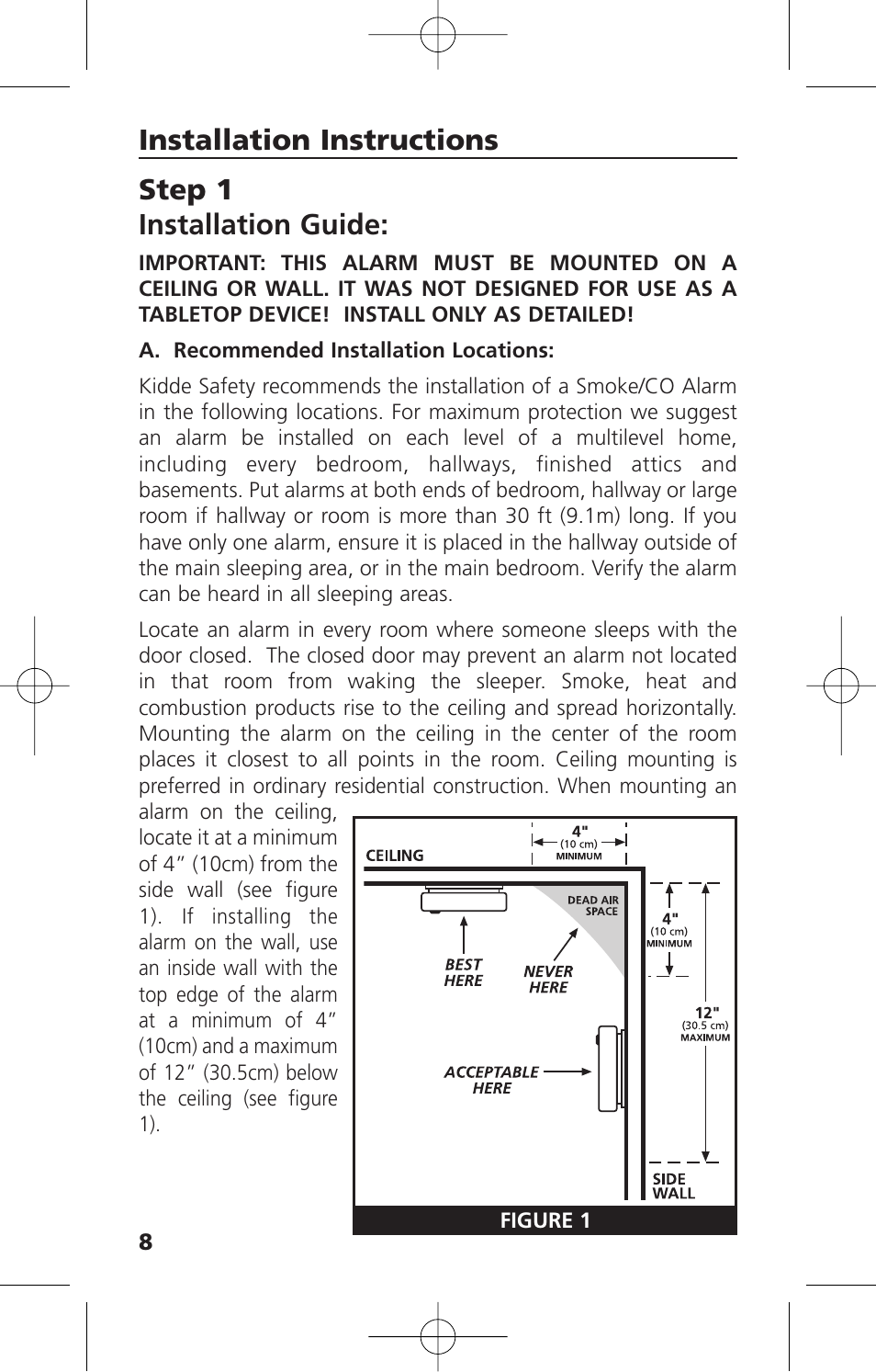 Step 1 installation guide, Installation instructions | Kidde KN-COSM-XTR-BA User Manual | Page 10 / 30