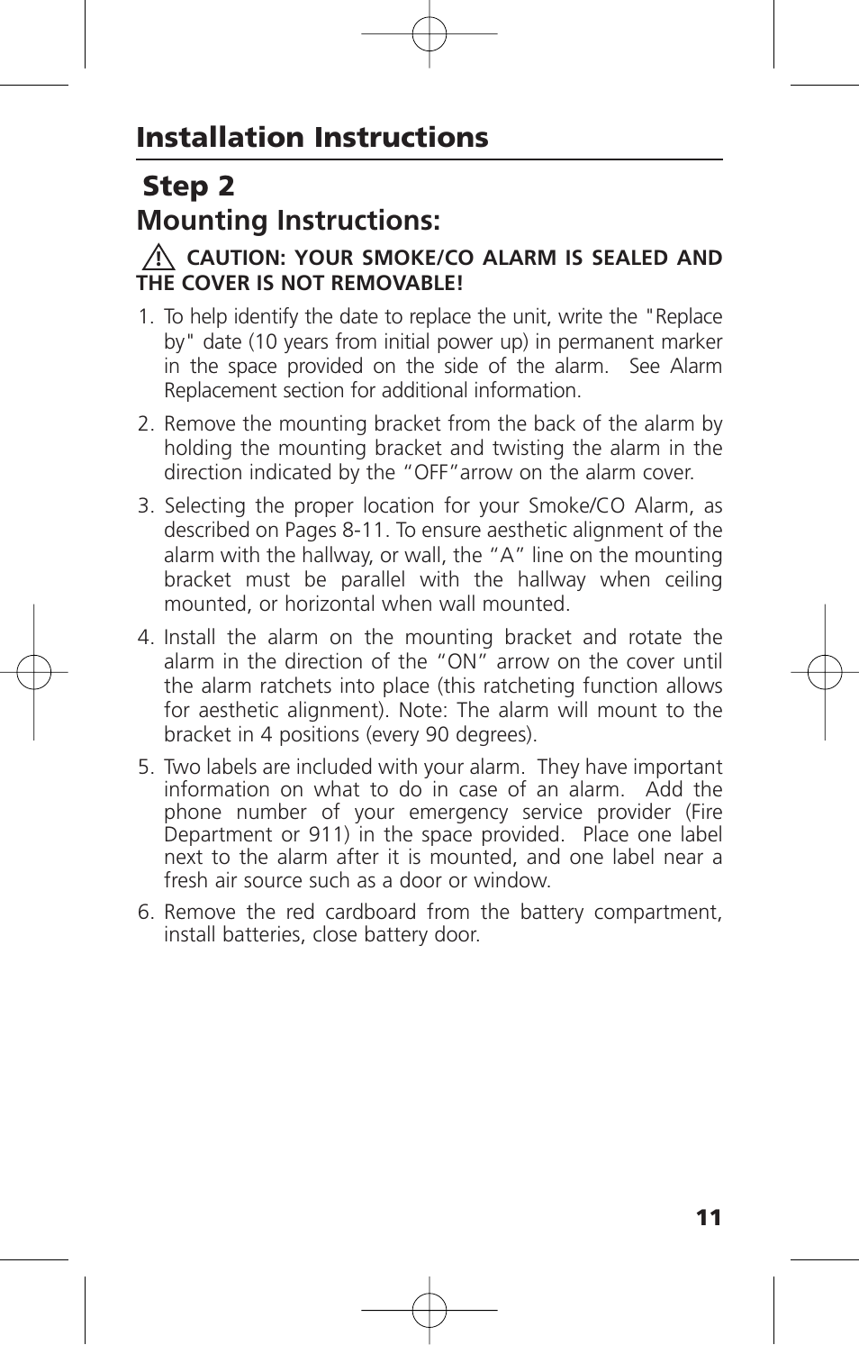 Step 2 mounting instructions, Installation instructions | Kidde KN-COSM-XTR-BA User Manual | Page 13 / 30