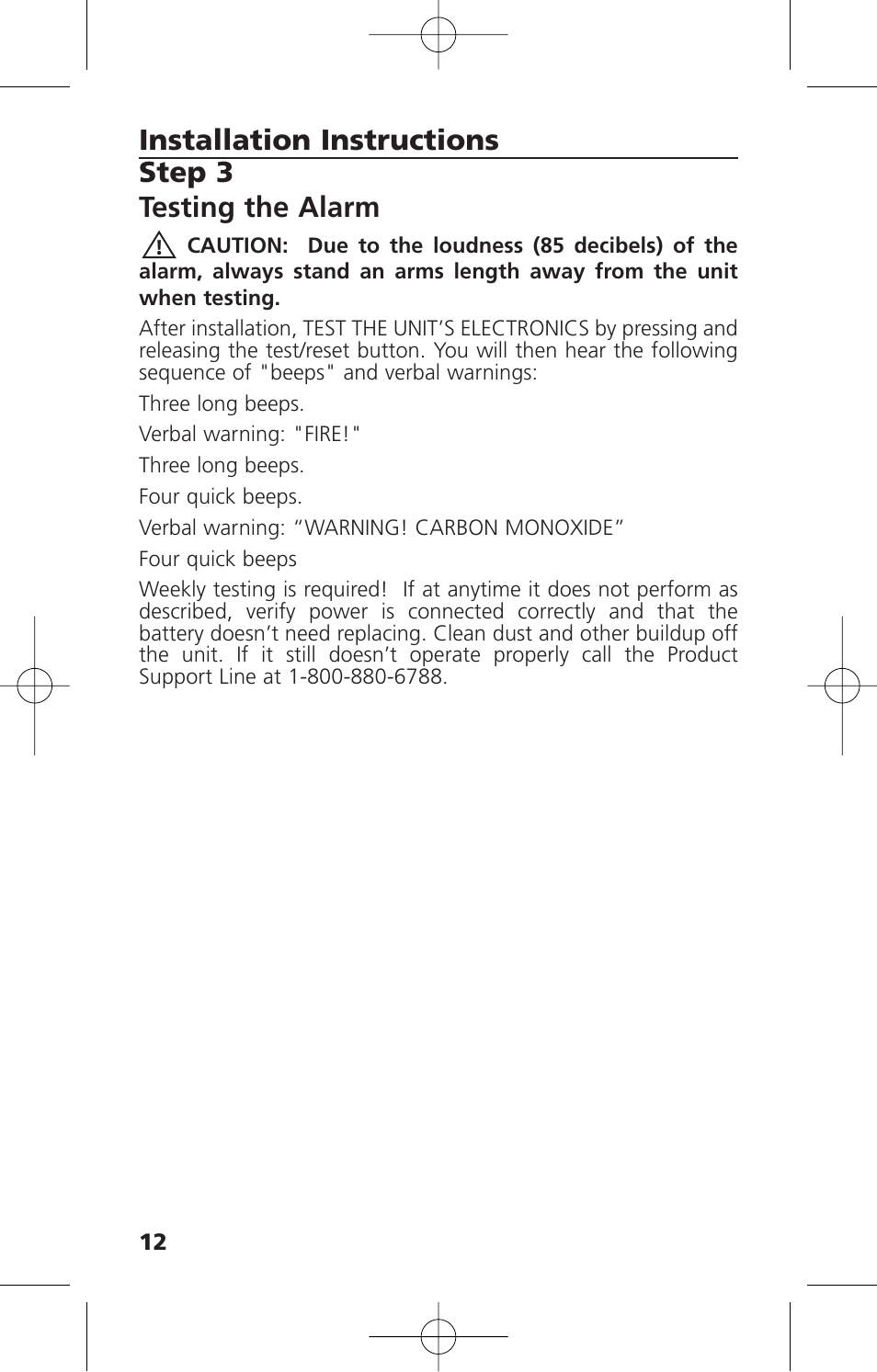 Step 3 testing the alarm, Installation instructions | Kidde KN-COSM-XTR-BA User Manual | Page 14 / 30